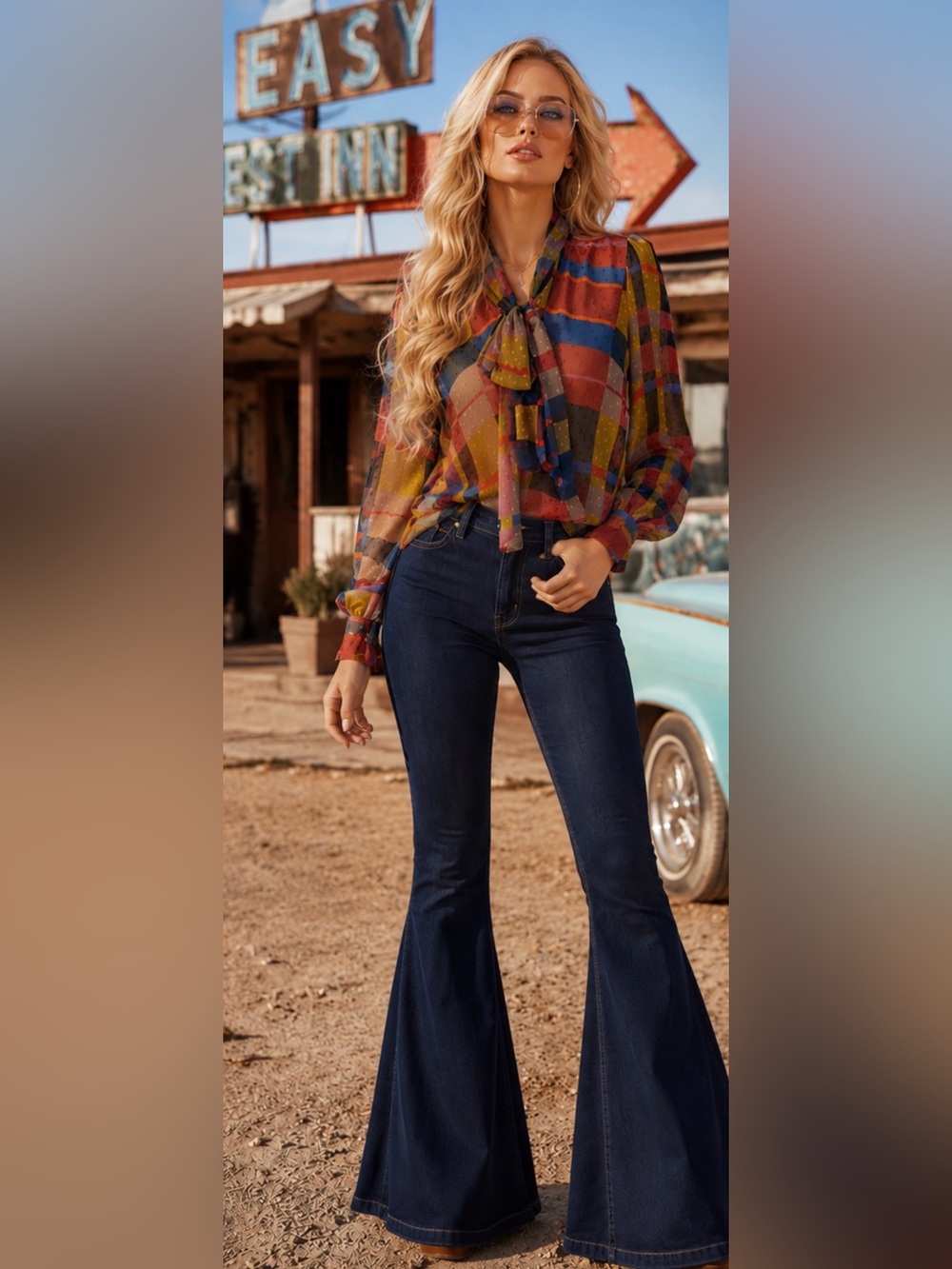 Jessica Simpson colorful women’s bow blouse - Size M